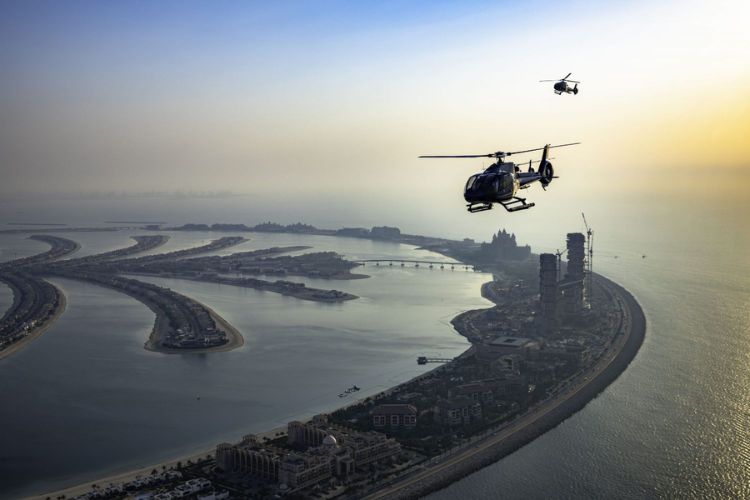 helicopter over palm jumeirah